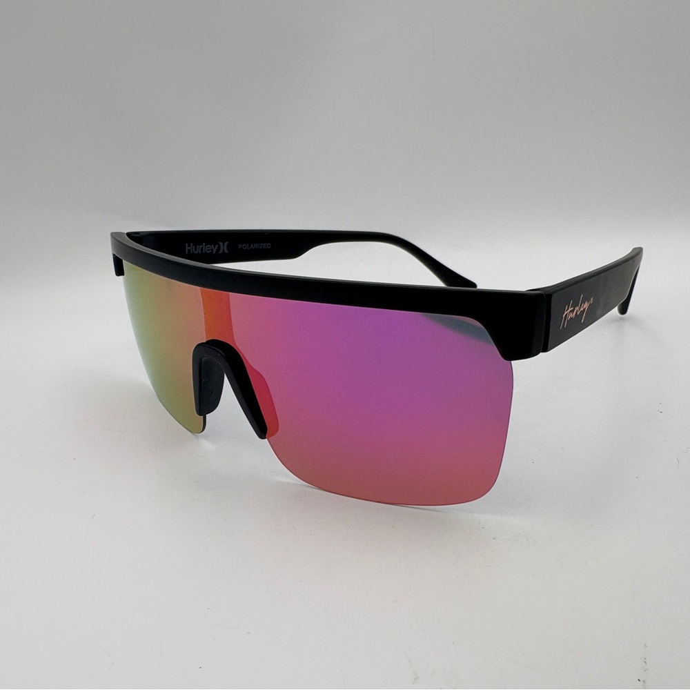 Hurley Sport Shield Polarized Sunglasses with Pink Mirrored Lens - Picture 3 of 7